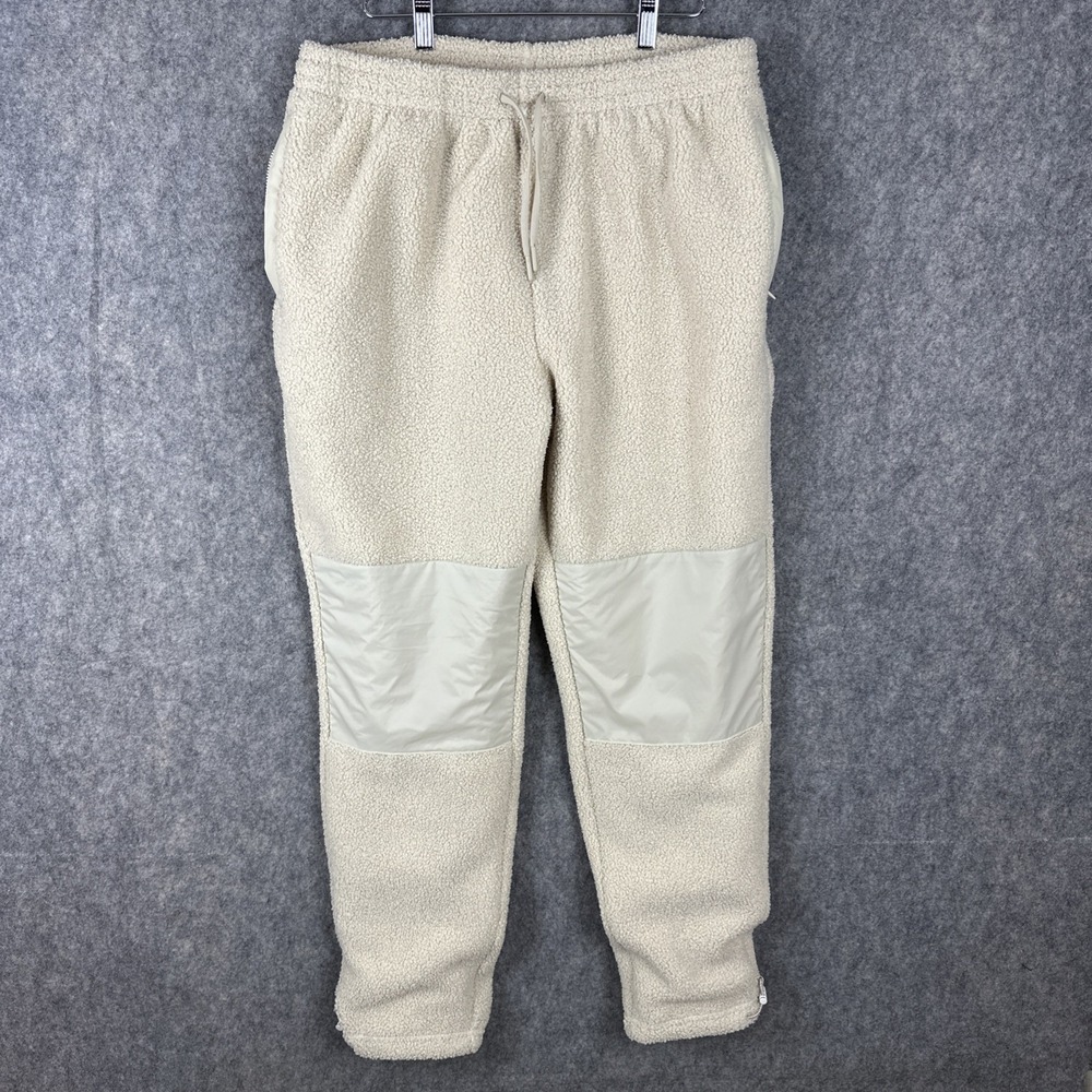 Fourlaps Joggers Mens M Cream Berber Sherpa Fleece Tapered Ankle Zip Pants 1157